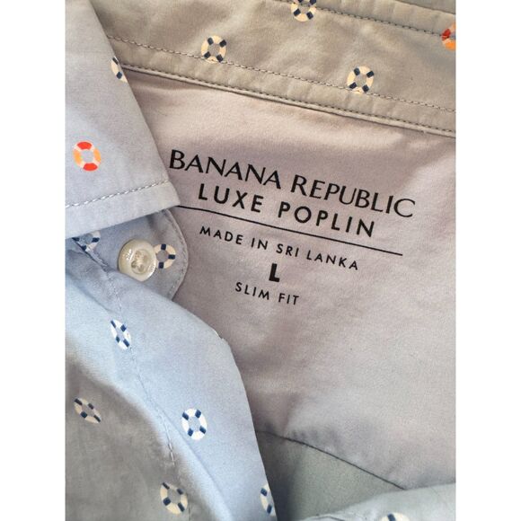 Banana Republic Luxe Poplin Summer Print Button-Down Shirt Nautical Slim Fit - Picture 7 of 7